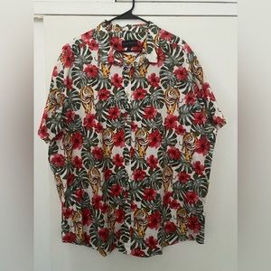No Boundaries Men’s Tropical Print Short Sleeve Button-Up Shirt 3XL.